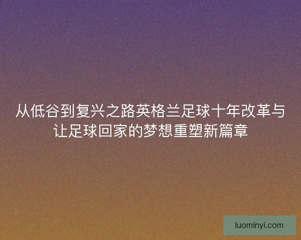 从低谷到复兴之路英格兰足球十年改革与让足球回家的梦想重塑新篇章